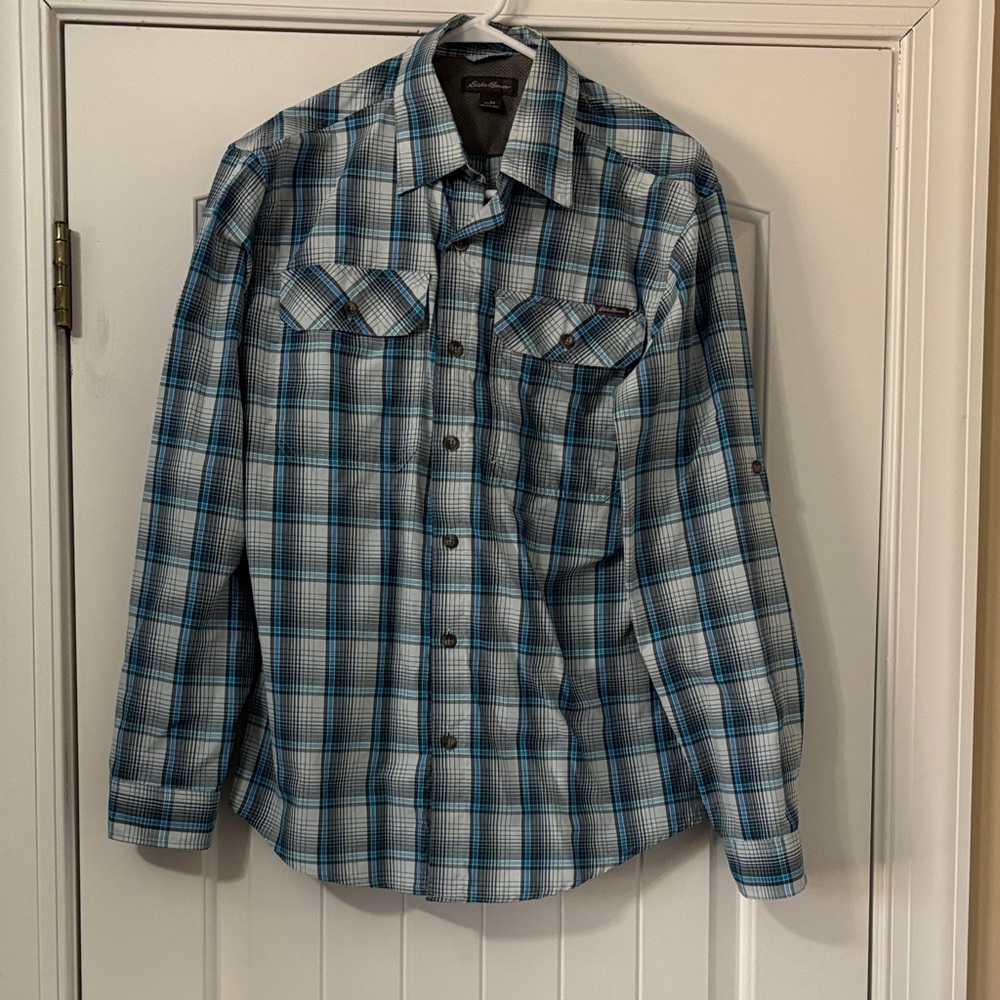 Eddie Bauer Blue and Gray Plaid Shirt